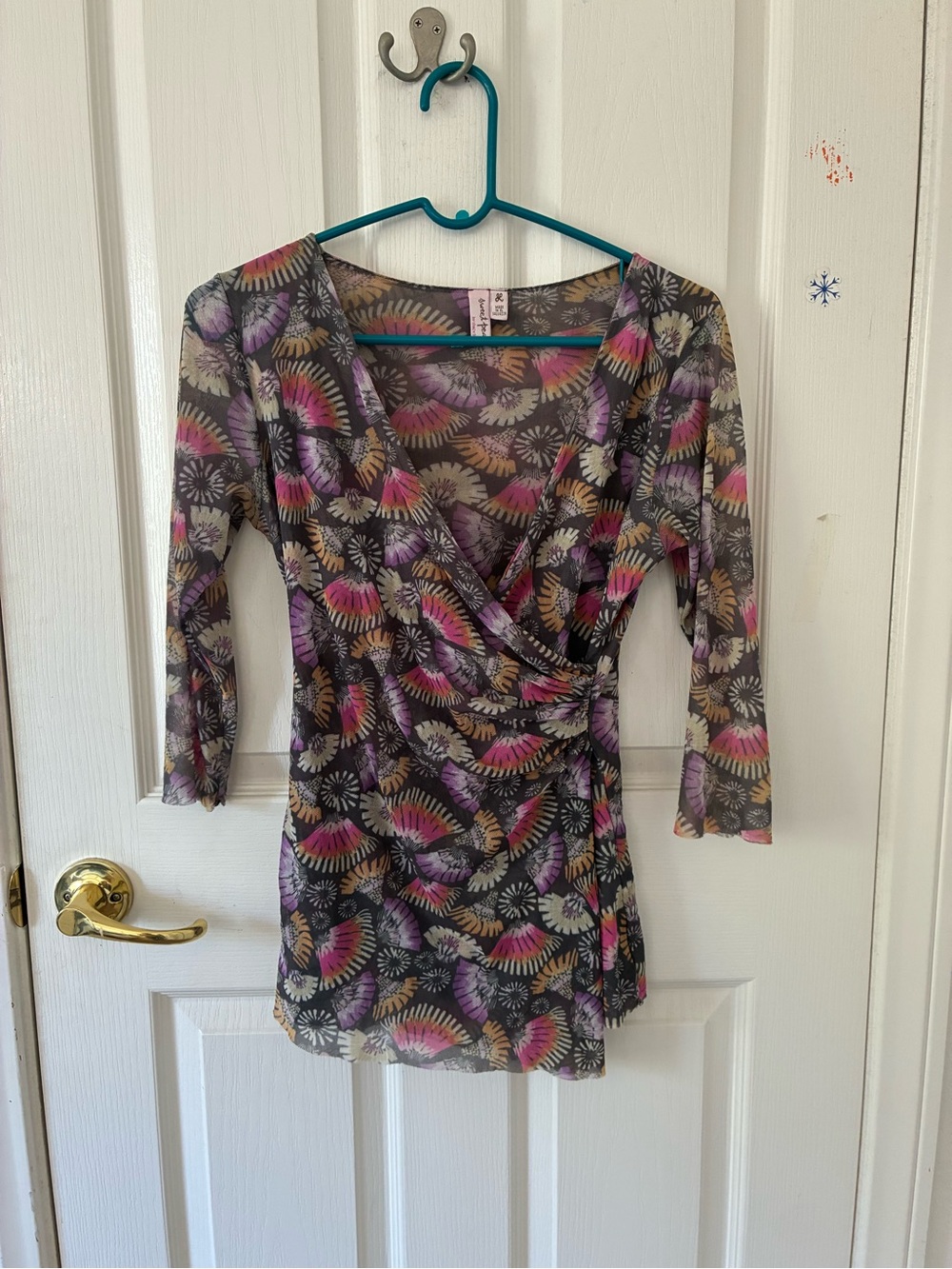 Sweet Pea Long Sleeve Floral Wrap Top in Purple, Pink, and Gray
